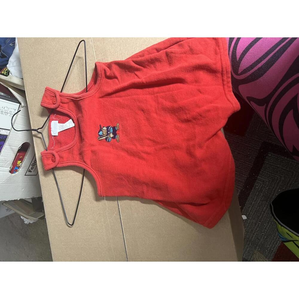 Carters Red Toddler Sleeveless Romper with Bear Embroidery